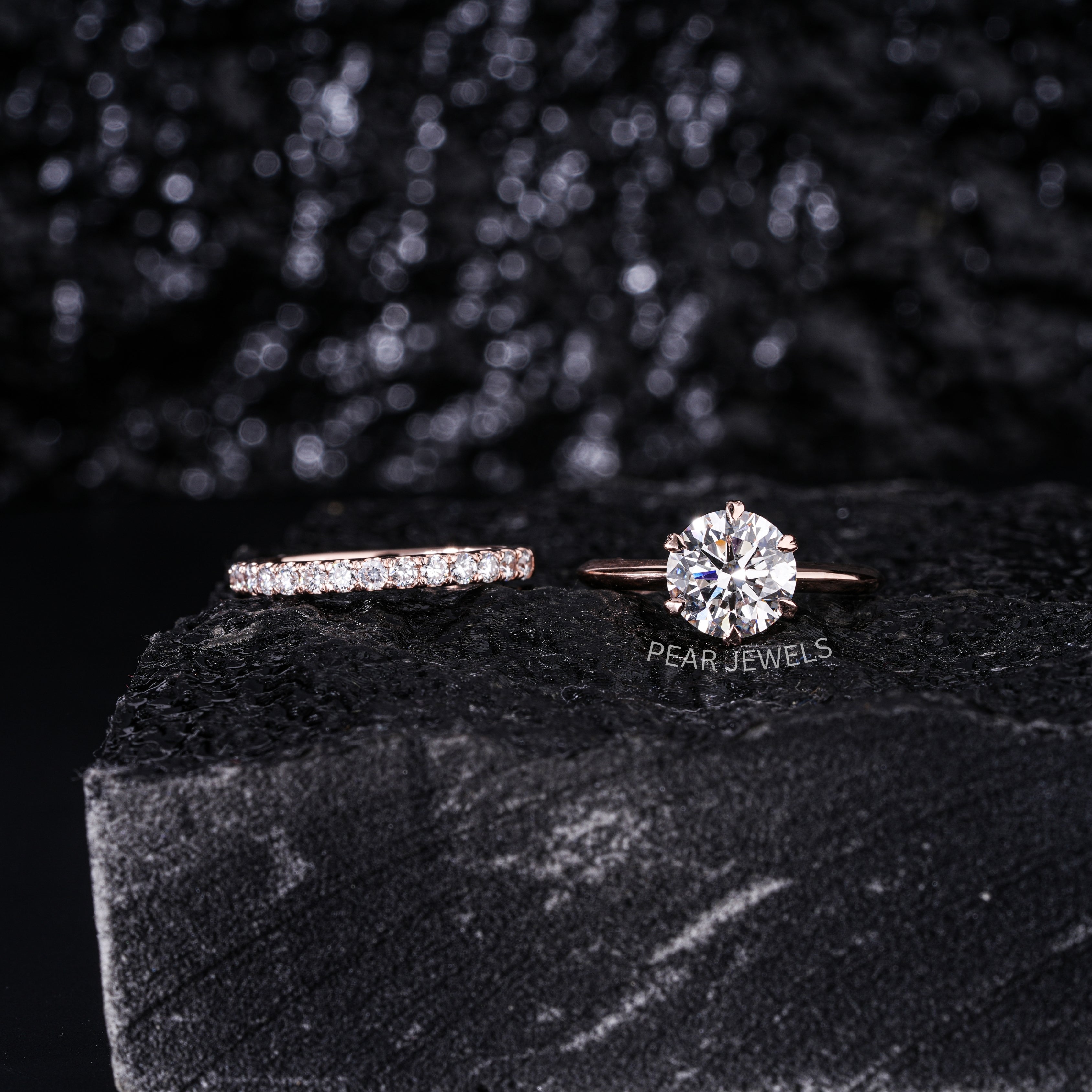 1.5ct Solitaire Ring With Round Eternity Wedding Band - Pear Jewels